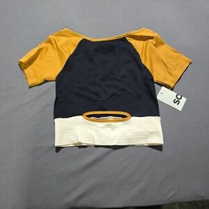 new Sporty Seamless Crop Top Women Small Multi Colorblock Ribbed Cutout